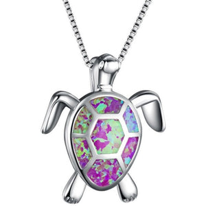 Fashion Silver Filled Blue Opal Sea Turtle Pendant Necklace Women Female Animal Wedding Ocean Beach Jewelry Gift