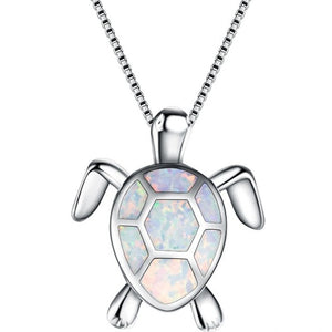 Fashion Silver Filled Blue Opal Sea Turtle Pendant Necklace Women Female Animal Wedding Ocean Beach Jewelry Gift