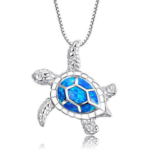 2019  Arrival Cute Silver Filled Ocean Beach Jewelry Blue Opal Sea Turtle 1PC Allergy Free Adjustable Pendant Necklace