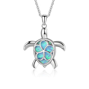 2019  Arrival Cute Silver Filled Ocean Beach Jewelry Blue Opal Sea Turtle 1PC Allergy Free Adjustable Pendant Necklace