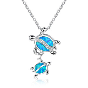 2019  Arrival Cute Silver Filled Ocean Beach Jewelry Blue Opal Sea Turtle 1PC Allergy Free Adjustable Pendant Necklace