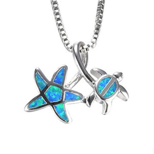 2019  Arrival Cute Silver Filled Ocean Beach Jewelry Blue Opal Sea Turtle 1PC Allergy Free Adjustable Pendant Necklace