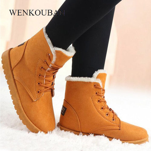 Winter Boots Women Snow Ankle Boots Female Warm Lace Up Rubber Shoes Suede Platform Boots Plush Insole Botas Mujer Invierno 2019