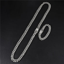 Load image into Gallery viewer, Iced Out Paved Rhinestones 1Set 13MM Gold Silver Full Miami Curb Cuban Chain CZ Bling Rapper Necklaces For Men Hip Hop Jewelry