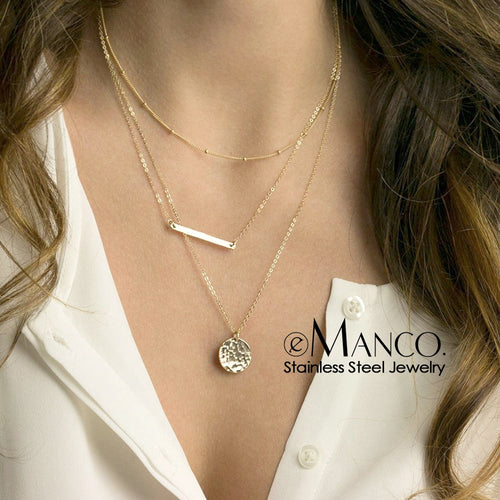 e-Manco Trendy Three Layered Necklace women stainless Steel Necklace for women Simple Chain Choker Necklace Jewelry