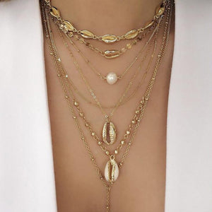 Fashion Jewelry Personality Fashion Ol Punk Wind Multilayer Pearl Alloy Necklace Tassel Necklace Female