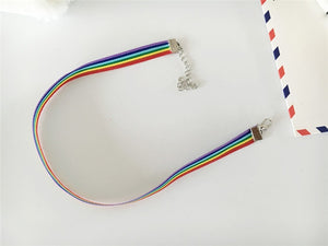 Fashion Colorful Rainbow Choker Necklace Ribbon Clavicle Chain For Women Lesbian Bisexual Pride Simple Jewelry Party Gift