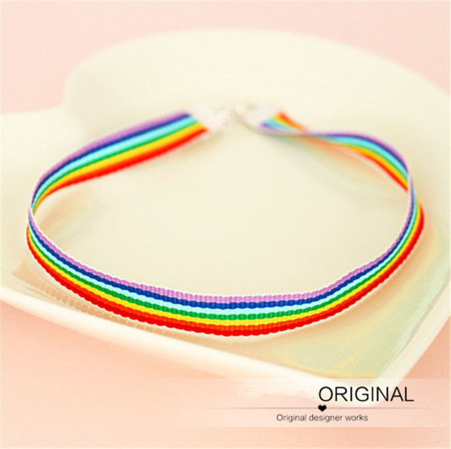 Fashion Colorful Rainbow Choker Necklace Ribbon Clavicle Chain For Women Lesbian Bisexual Pride Simple Jewelry Party Gift