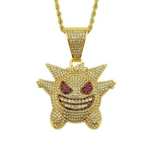 Load image into Gallery viewer, Jewelry Rock Punk Iced Out Shiny CZ Gengar Vampire Bull Pendant Necklace