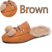 Load image into Gallery viewer, Aphixta Big Size 44 Real Fur Slippers Shoes Woman 2019 Mules Women&#39;s Tassel Slides Winter Warm Women Shoes Fashion Bee Slippers