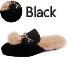 Load image into Gallery viewer, Aphixta Big Size 44 Real Fur Slippers Shoes Woman 2019 Mules Women&#39;s Tassel Slides Winter Warm Women Shoes Fashion Bee Slippers