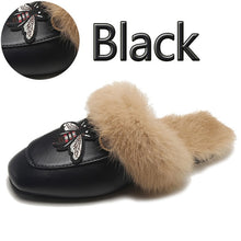 Load image into Gallery viewer, Aphixta Big Size 44 Real Fur Slippers Shoes Woman 2019 Mules Women&#39;s Tassel Slides Winter Warm Women Shoes Fashion Bee Slippers