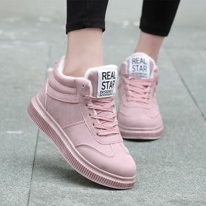 High Top Sneakers  Females Designer Women's Casual Shoes Non-Leather Winter Cold Protection  Add Cotton Outdoor Leisure Trainers