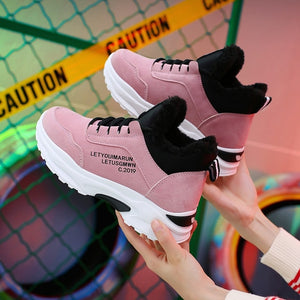 High Top Sneakers  Females Designer Women's Casual Shoes Non-Leather Winter Cold Protection  Add Cotton Outdoor Leisure Trainers