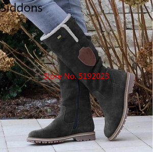 Hot Sale snow Boots Women Ladies Fashion flat Round Toe  Woman leather Shoes 2019 Winter Large Size 34-43  platform boots D320