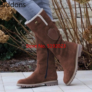 Hot Sale snow Boots Women Ladies Fashion flat Round Toe  Woman leather Shoes 2019 Winter Large Size 34-43  platform boots D320