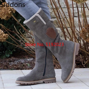 Hot Sale snow Boots Women Ladies Fashion flat Round Toe  Woman leather Shoes 2019 Winter Large Size 34-43  platform boots D320