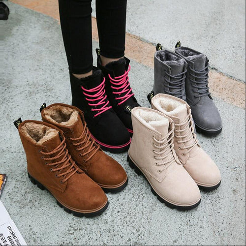 Winter Boots Snow Boots Women Shoes Woman Boots Fashion Flat PU Waterproof Ankle Boots Booties 2019 Winter Short Fur Warm Boots