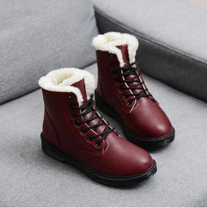 Winter Boots Snow Boots Women Shoes Woman Boots Fashion Flat PU Waterproof Ankle Boots Booties 2019 Winter Short Fur Warm Boots