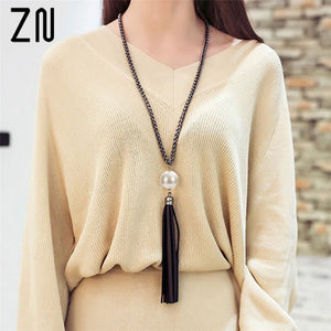 ZN 2018 NEW  Arrival Tassel Pendant Sweater Chain Long Beads Necklace For Women Girls Fashion Jewelry Gift