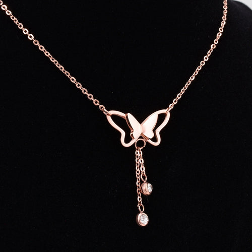 QCOOLJLY 1pc Rose Gold Silver Color Crystal Butterfly Pendant Choker Necklace For Women Good Quality Short Jewelry Best Selling