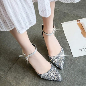 2019 Women Pumps High Thin Heel Bling Bridal Wedding Shoes Classic Pointed Toe Sexy Ladies Party Shoes Pumps